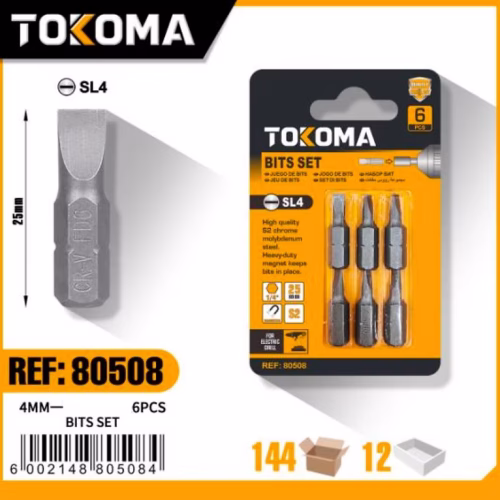 6PCS 4mm Slotted Screwdriver Bit Set