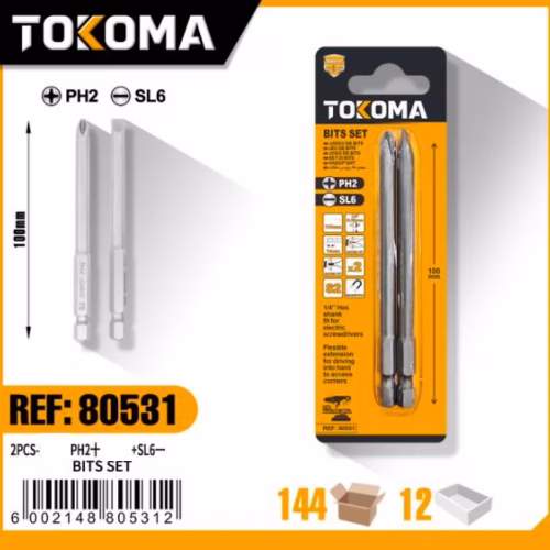 100mm Double-Ended Hex Shank Bit (Phillips & Slotted) 2PCS
