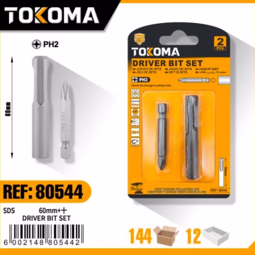 SDS Carbon Steel Extension Rod, 60mm + 1PCS PH2 Screwdriver Bit, 5 2PCS